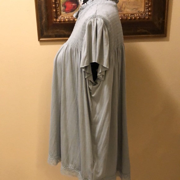 Xhilaration flutter sleeve high ruffle neck upper bodice tucking and crochet hem - Picture 3 of 11